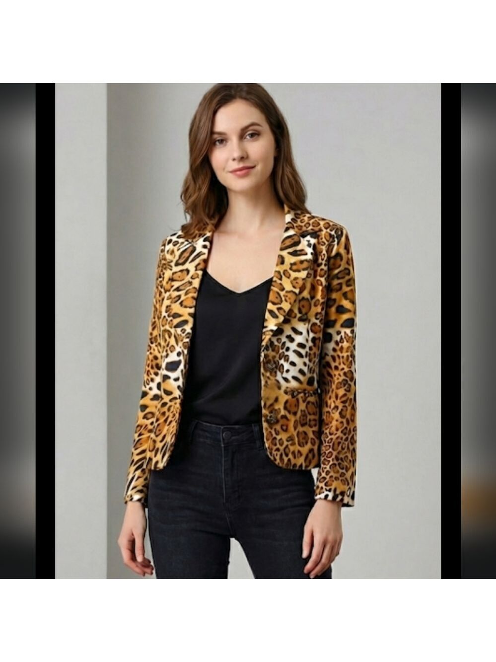 Anage Leopard Print Blazer Orange Lining Vintage